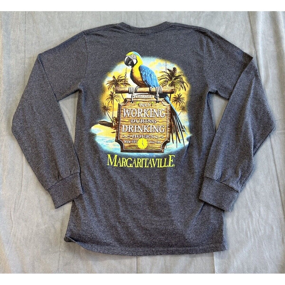 Margaritaville TShirt Mens Small Blue Parrot Working During Drinking Hours FLAWS